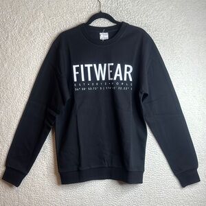 NWT Fitwear Mens Black Logo Printed Crewneck Sweatshirt Size LARGE